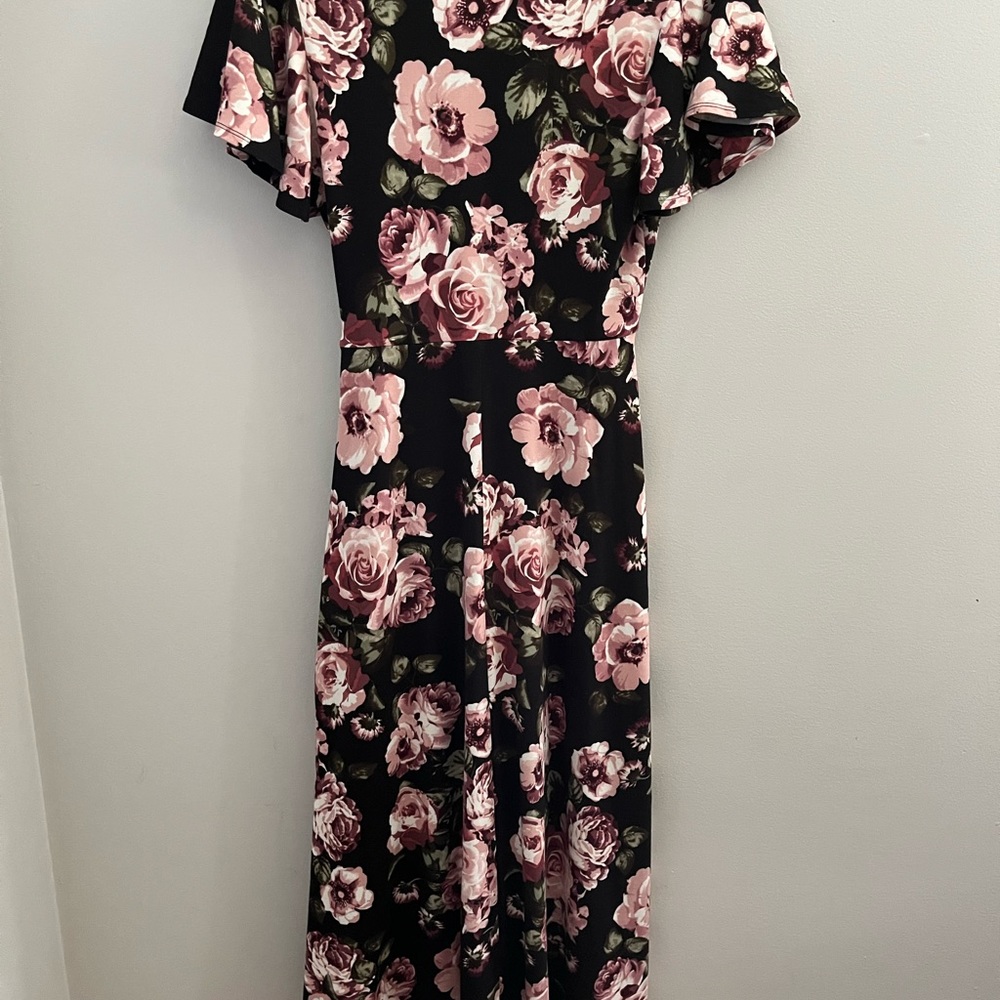 Black & Dusty Pink Rose High-Low Dress Sz M – Party Style Fit & Flare - Picture 6 of 9